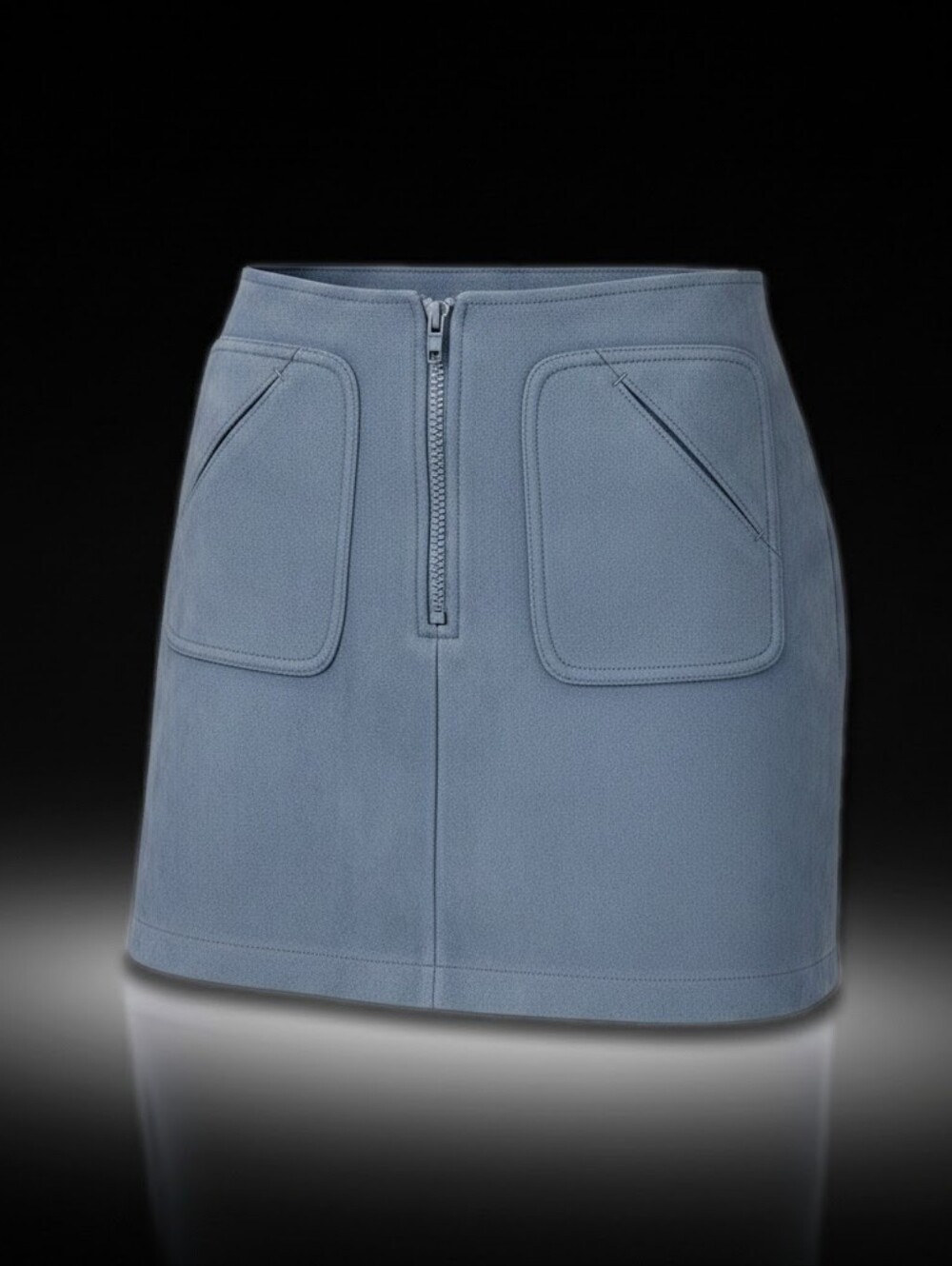 Baby Blue Zip Front Mini Skirt With Utility Pockets